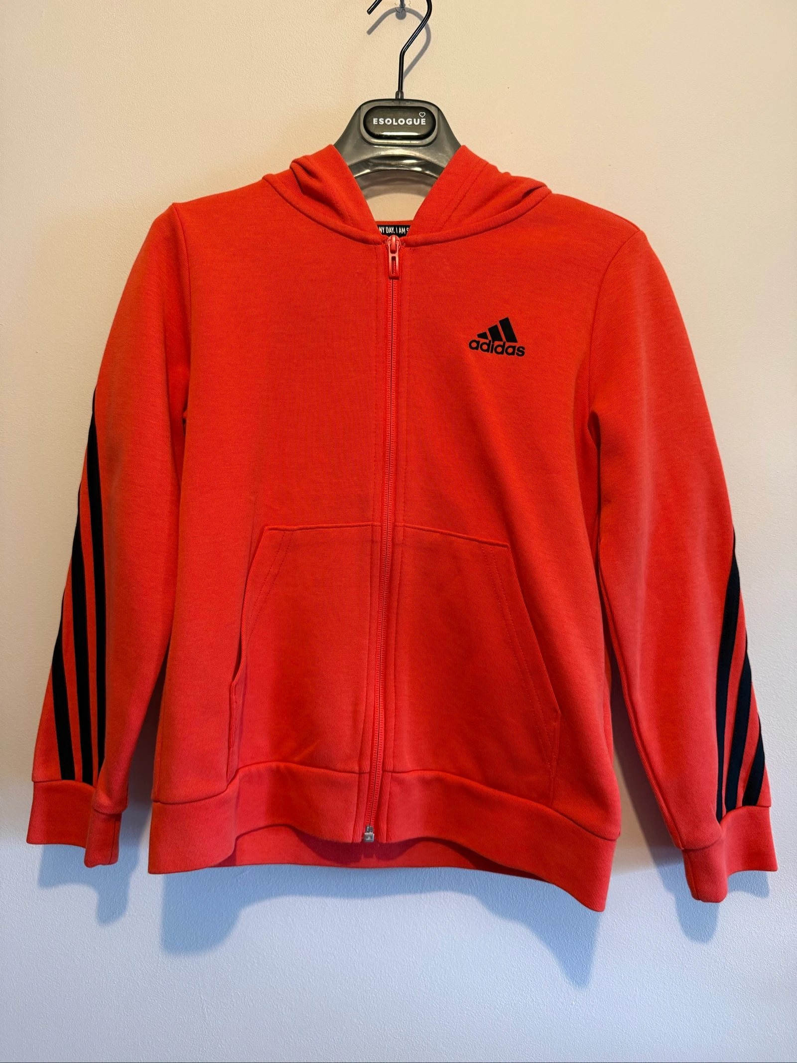 Sweat à capuche zippé Adidas enfant 9-10 ans – Orange foncé – État proche du neuf